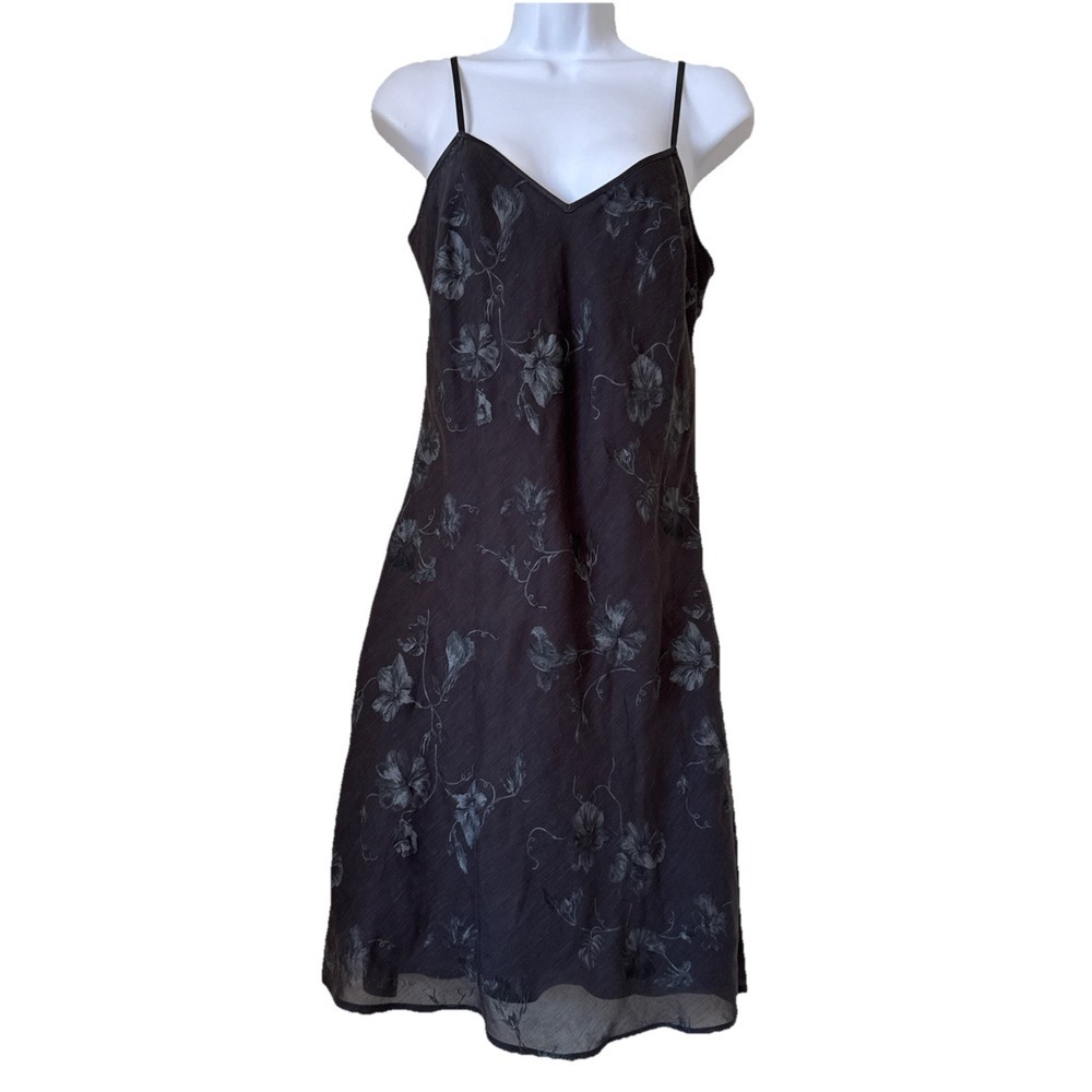 Banana Republic Women Sz 6 Black Gray Floral Strapless‎ Linen Blend V Neck Dress